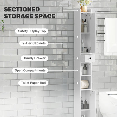 HOMCOM Tall Bathroom Cabinet, Farmhouse Slim Bathroom Storage Cabinet with Barn Doors, Toilet Paper Roll Holder, Drawer and Adjustable Shelves, Narrow Bathroom Storage Unit, 20 x 20 x 185cm, White 
