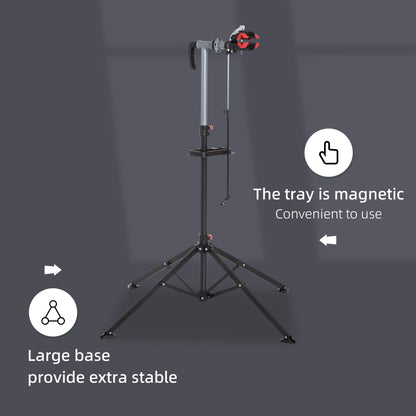 HOMCOM Folding Bike Repair Stand Bicycle Bike Stand For Maintenance Display Cycle Rack with Tool Tray, Height Adjustable 