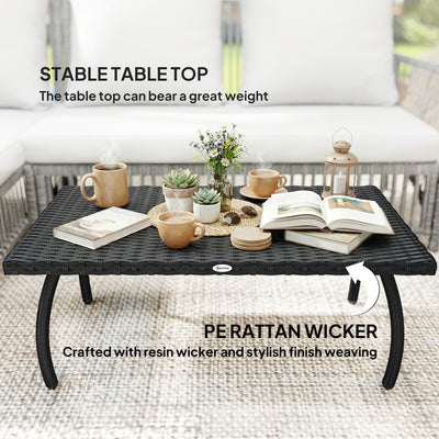 Outsunny PE Wicker Rattan Garden Coffee Table - Black 