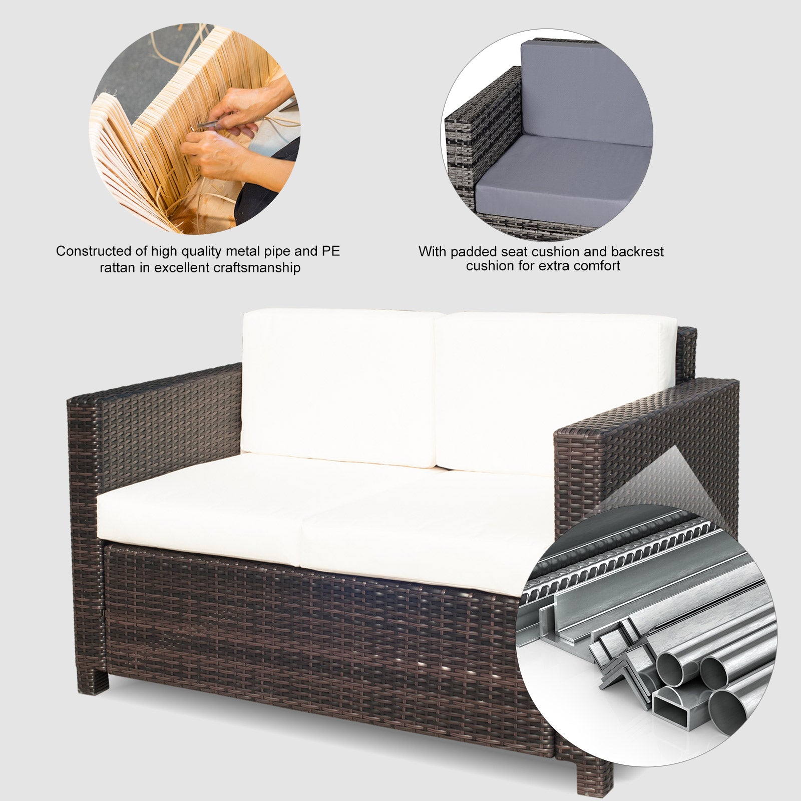 Outsunny Two-Seater Rattan Sofa - Brown 