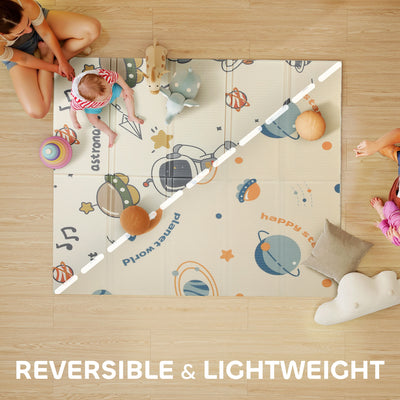 AIYAPLAY Space-Themed Baby Plat Mat Double Sided, Foldable, Water-Resistant for Outdoor/Indoor, 177 x 146 x 1.5cm 