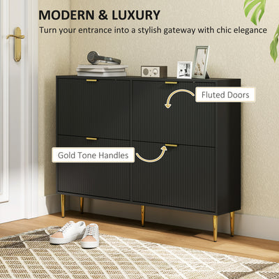 HOMCOM Narrow Shoe Cabinet with 4 Flip Drawers - Black 