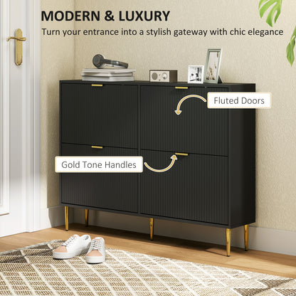 HOMCOM Narrow Shoe Cabinet with 4 Flip Drawers - Black