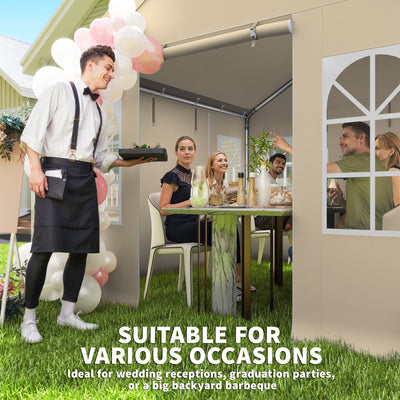 Outsunny 3 x 3 m Party Tent, Outdoor Canopy Tent Shelter with Removable Sidewalls, 4 Zipped Doors, for Parties, Wedding, Beige 
