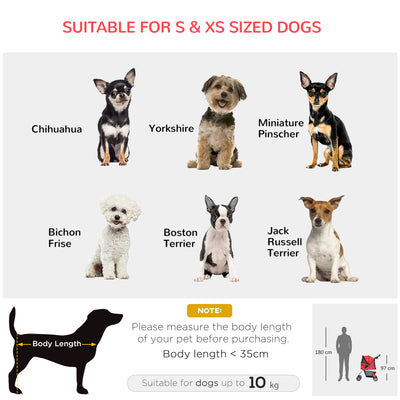 PawHut Dog Stroller with Rain Cover for Small Miniature Dogs, Folding Pet Pram with Cup Holder, Storage Basket, Reflective Strips, Red 
