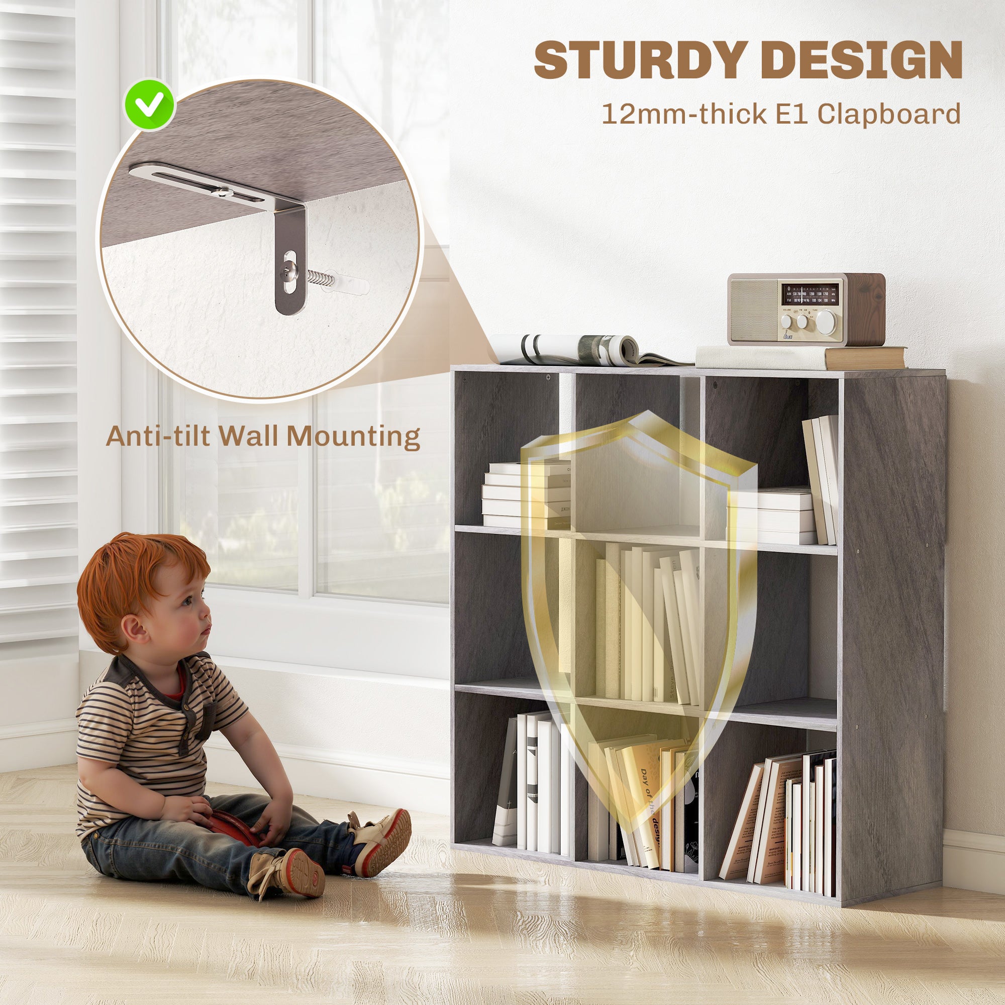 HOMCOM Nine-Cube Storage Shelf - Marble Grey