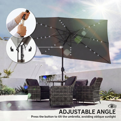 Outsunny 3 x 2 m Garden Parasol Umbrella with LED Solar Light, Parasol Cover, Outdoor Market Patio Umbrella, Black 