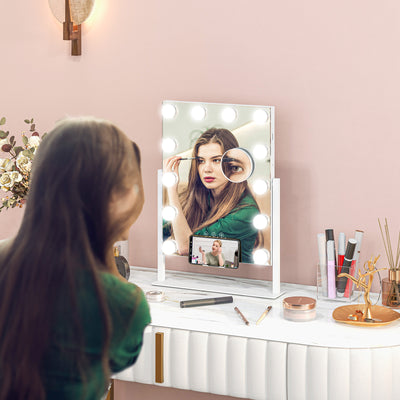 HOMCOM 12 LED bulb Tabletop Makeup Mirror, with Adjustable Settings 