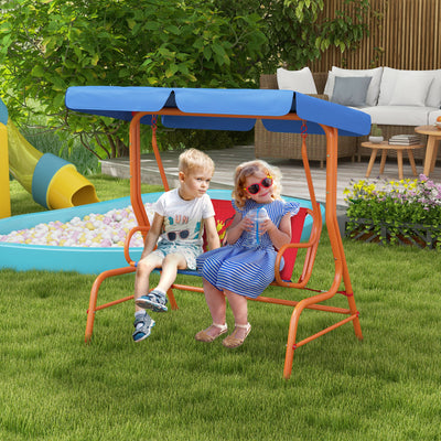 Outsunny Two Seater Kids Garden Swing, Cowboy Themed kids Swing Chair with Adjustable Canopy, Safety Belts for Outdoor Use 