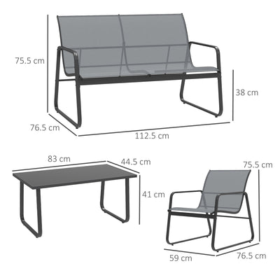 Outsunny 4 Piece Garden Furniture Set Outdoor Patio Sofa Set with Double Chair, Single Chairs and Glass Top Table for Terrace and Balcony, Light Grey 