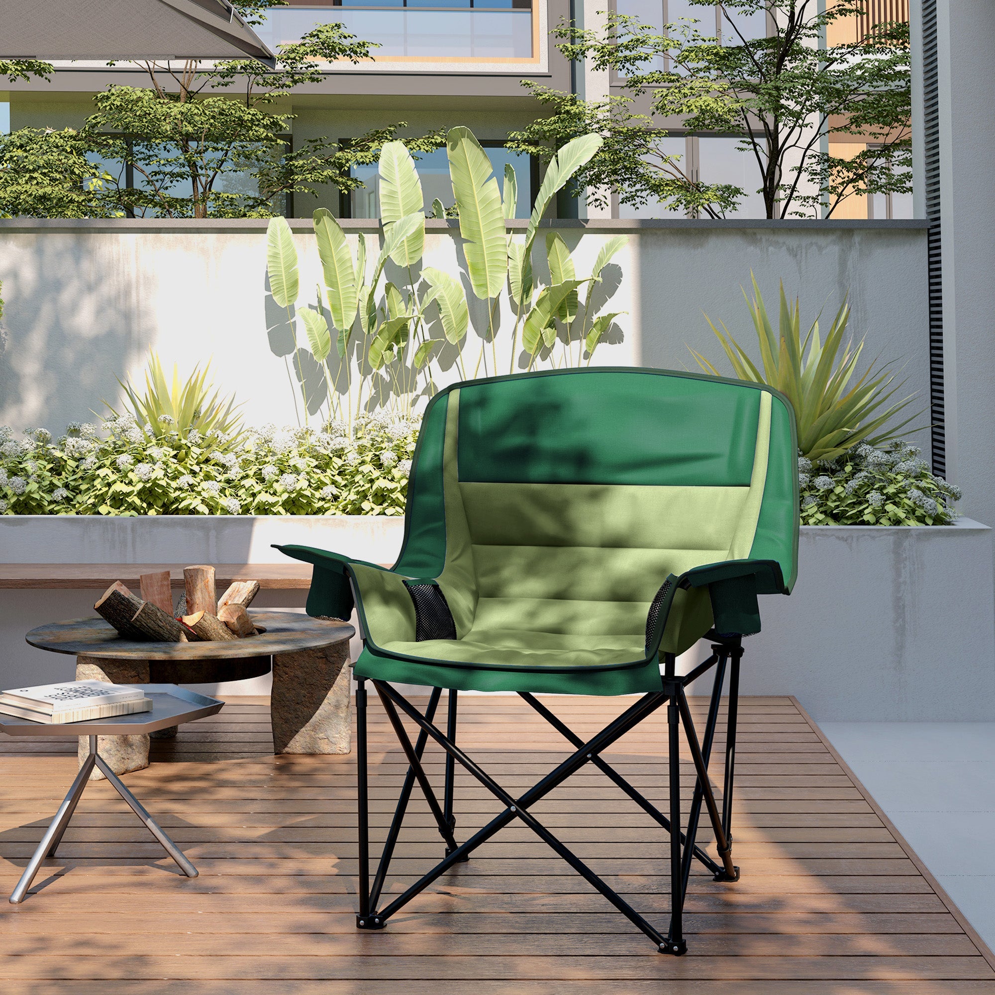 Outsunny Portable Padded Camping Chair, with Bag - Olive Green 