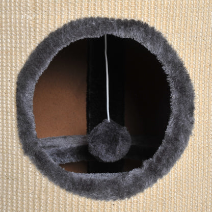 PawHut 70cm Height Cat Post Tree Scratching Barrel Sisal Activity Center Condo Kitten Bed Scratcher Climbing Climber Play House for Indoor Cats 