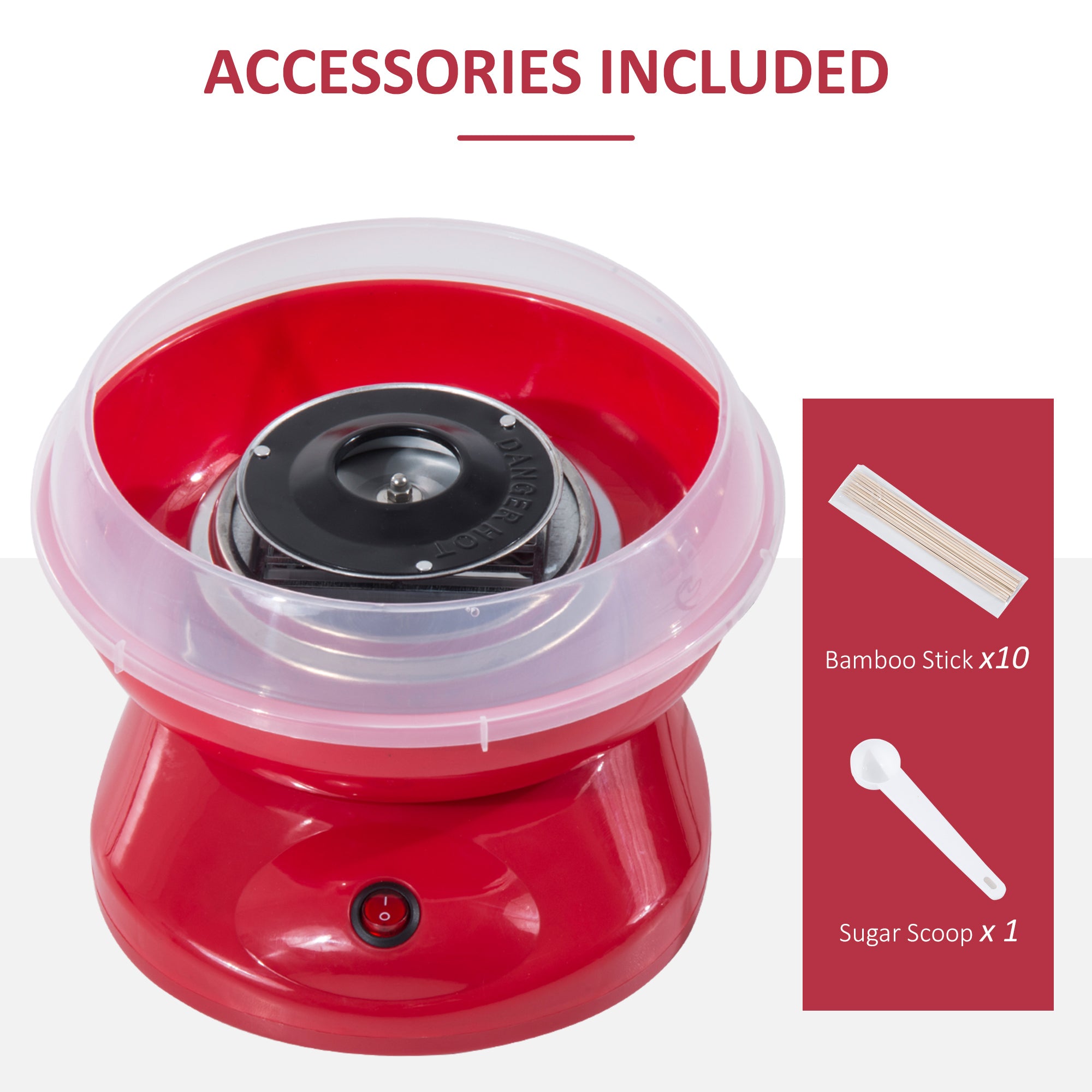 HOMCOM Candy Floss Machine Electric Cotton Candy Maker Gadgetry 450W (Red) 