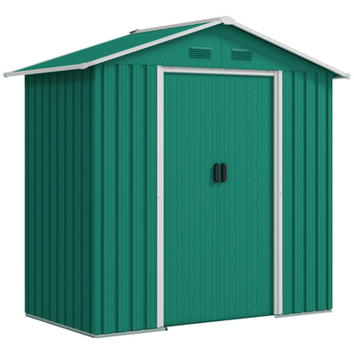 Outsunny 6.5ft x 3.5ft Metal Garden Storage Shed for Outdoor Tool Storage with Double Sliding Doors and 4 Vents, Green 
