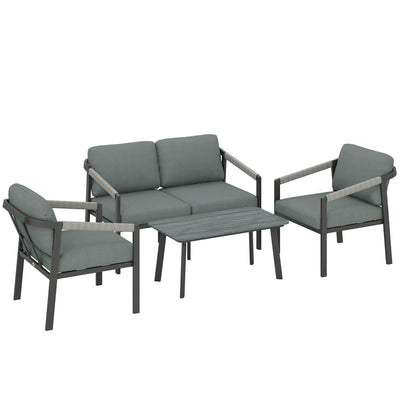 Outsunny Aluminium Garden Furniture Set, 4 Seater Outdoor Patio Furniture with Loveseat, 2 Armchairs, Slatted Table 