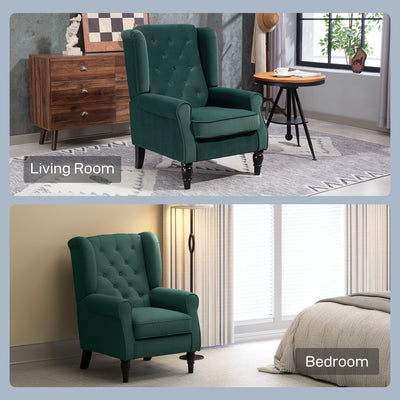 HOMCOM Wingback Accent Chair, Retro Upholstered Button Tufted Occasional Chair for Living Room and Bedroom, Green 