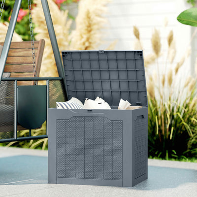 Outsunny 93L Plastic Garden Storage Box, Outdoor Storage Box with Handles, Waterproof Outdoor Storage Container, Light Grey 
