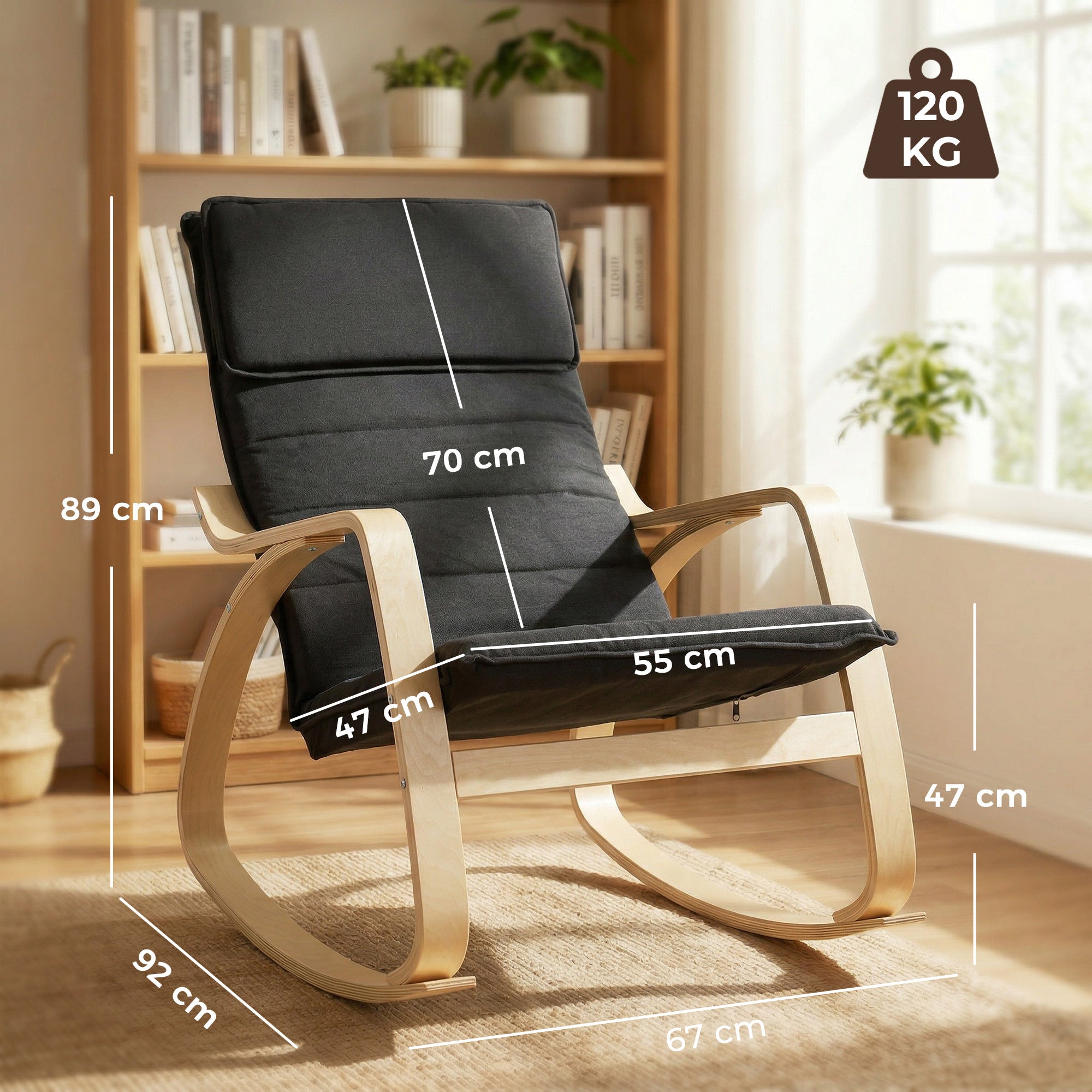 HOMCOM Lounge Chair, Comfortable Relax Rocking Chair with Headrest, 67W x 92D x 89H cm, Black 