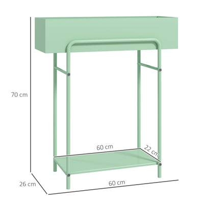Outsunny 2 Tier Plant Stand, Metal Plant Rack Shelf with Drain Holes, Floor-standing Flower Pot Stand for Indoor Outdoor Garden Patio Balcony Living Room, Green 