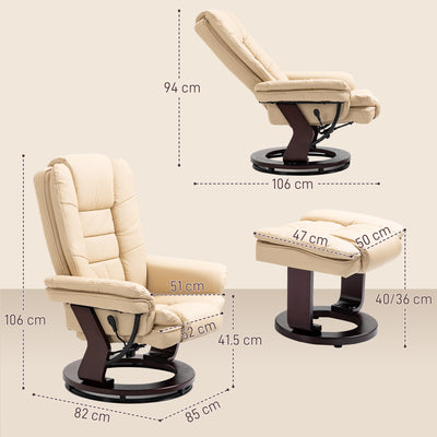 HOMCOM Faux Leather 135\'c2\'b0 Reclining Chair and Footstool - Beige 