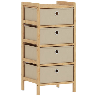 HOMCOM Chest of Drawers, 4 Fabric Drawers Narrow Dresser with Bamboo Frame, Cream White 