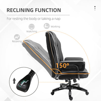 Vinsetto Executive Office Chair, PU Leather High Back Desk Chair with Height Adjustable, Reclining Swivel Computer Chair for Home, Black 