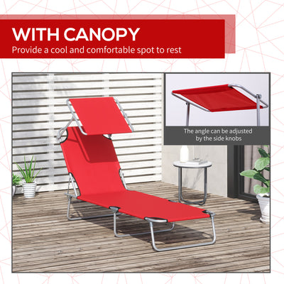 Outsunny 2 Piece Folding Sun Lounger, Lounge Chairs Reclining Sleeping Bed with Adjustable Sun Shade Awning for Beach, Patio 