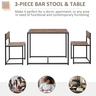 HOMCOM Dining Table and Chairs Set 2, Dining Room Sets, Rectangular Space Saving Table and 2 Chairs for Compact Kitchens, Steel Frame, Natural 