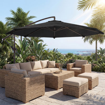 Outsunny 3 m Cantilever Parasol with Protective Cover and Wind Ropes, Banana Parasol with Crank Handle, Black 