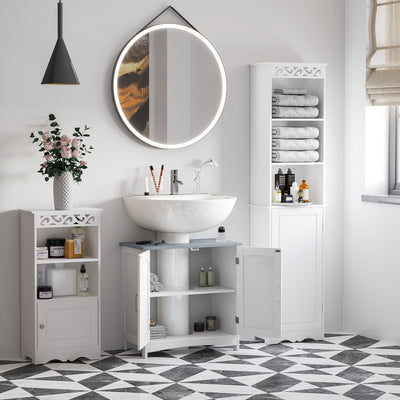 kleankin Pedestal Under Sink Cabinet with Double Doors, Modern Bathroom Vanity Unit, Storage Cupboard with Adjustable Shelves, White 