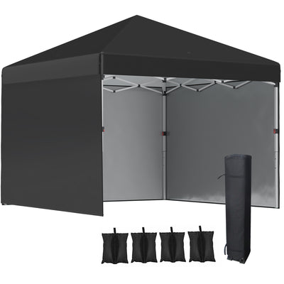 Outsunny 3 x 3 (M) Pop Up Gazebo Event Shelter, Height Adjustable Party Tent with 3 Sidewalls, Weight Bags and Wheeled Bag 