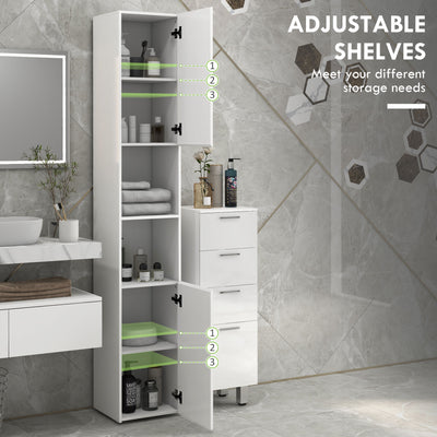 kleankin Multi-Storage Slim Bathroom Cabinet - High Gloss White 