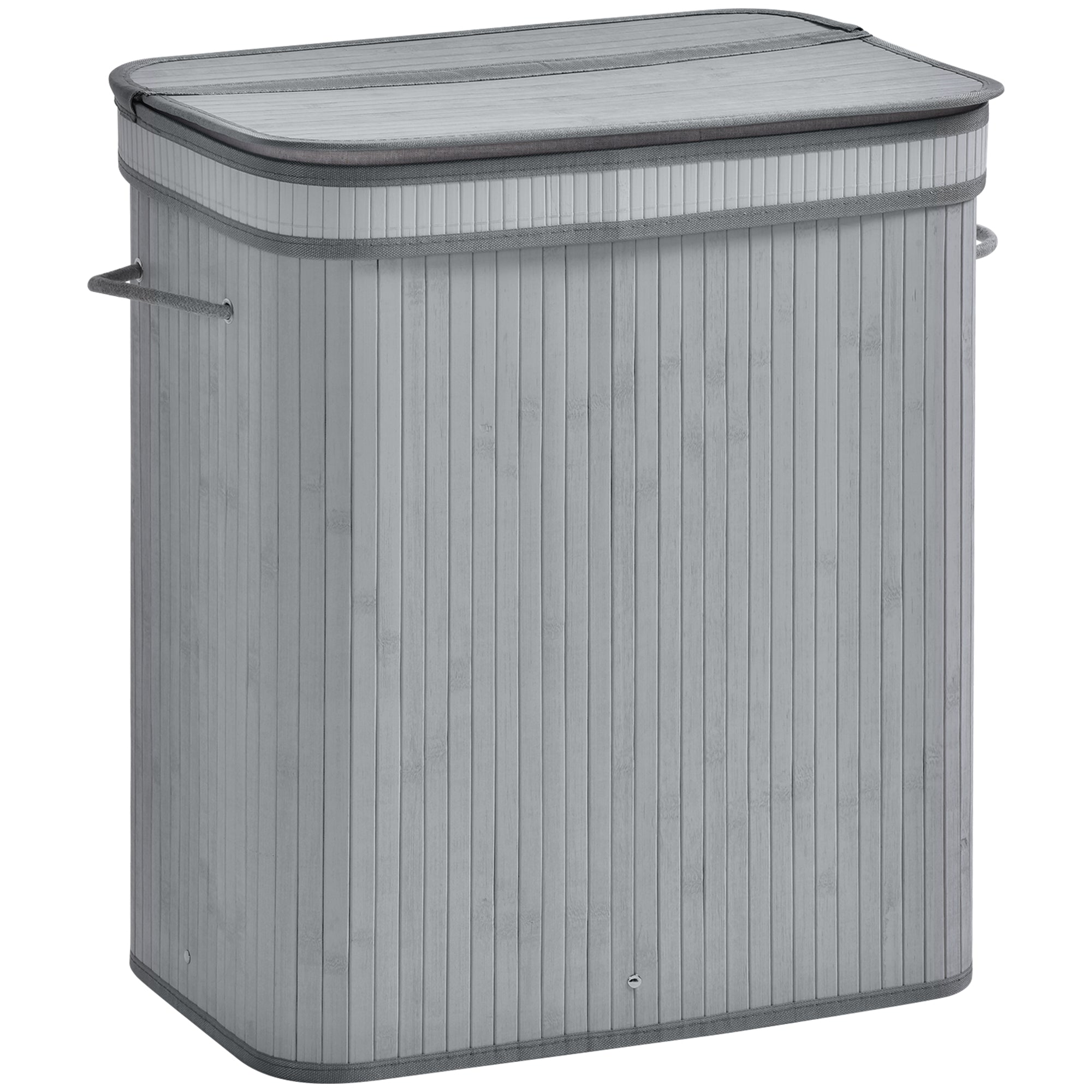HOMCOM 100L Natural Wood Laundry Basket A Compartment w/Flip Lid Removable Lining Handles Board Base Foldable Durable Water-Resistant Dirty Clothes Storage Home Organisation Grey 
