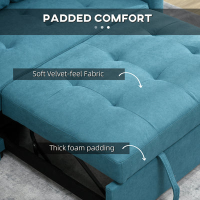 HOMCOM Loveseat Sofa Bed, Convertible Bed Settee with 2 Cushions, Side Pockets for Living Room, Blue 