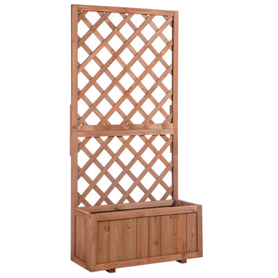 Outsunny 72.5 x 31.5 x 149.5 cm 45L Garden Wooden Pine Trough Planter with Topped Trellis Climbing Plants Flower Raised Bed, Orange 