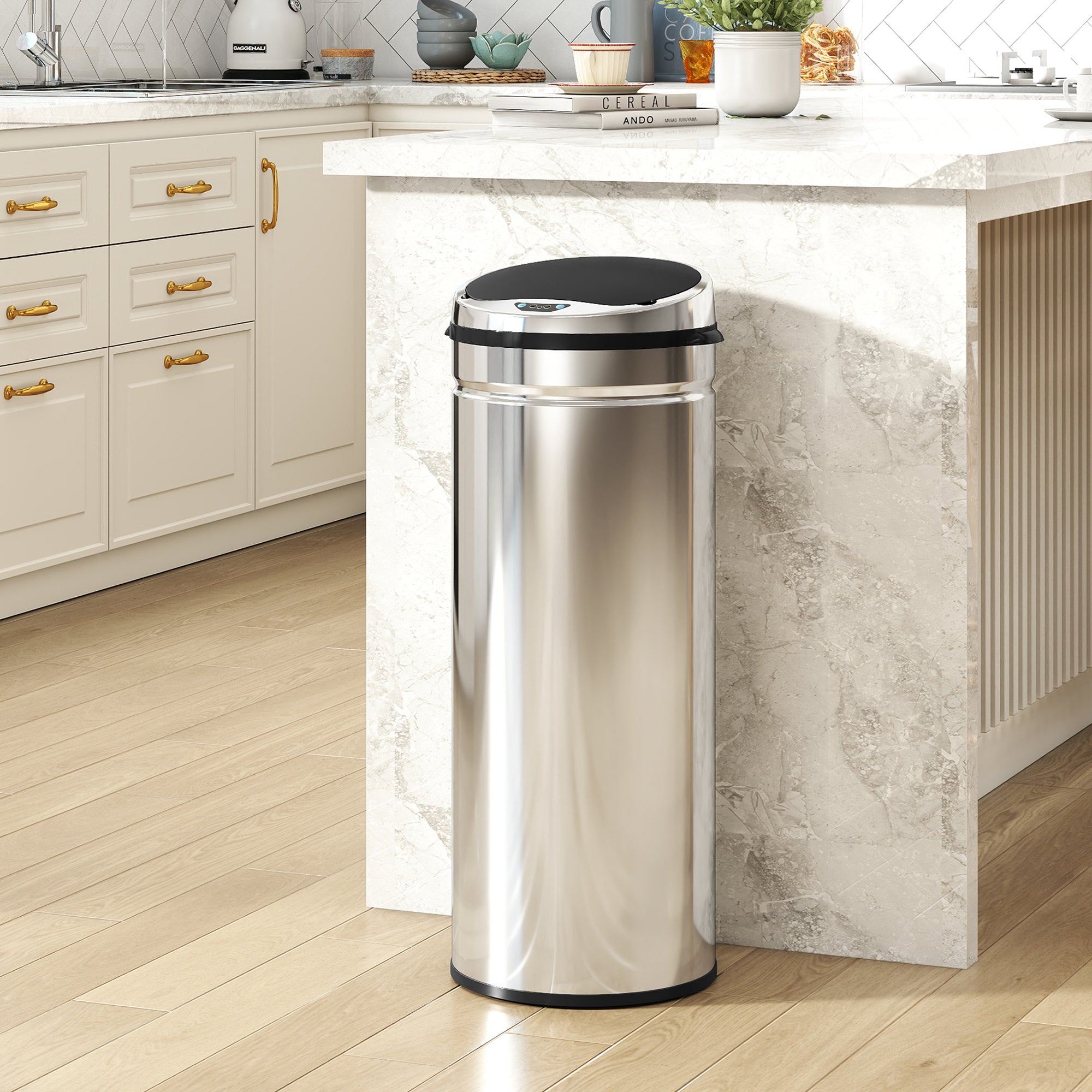 HOMCOM 50L Stainless Steel Sensor Bin - Silver Tone 