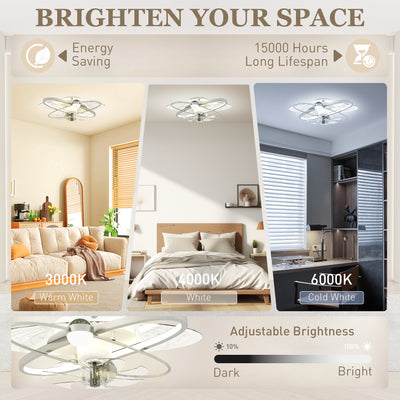 HOMCOM Ceiling Fan with Light and Remote, 3 Colour Temperatures, LED Mount Ceiling Fan Light for Bedroom, Silver Tone 
