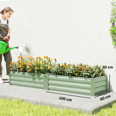 Outsunny Set of Two 100 x 60cm Steel Planter Boxes - Light Green 