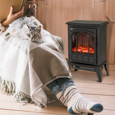 HOMCOM Freestanding Electric Fireplace, Electric Stove Heater with LED Flame Effect, Overheating Safety System, 1000W/2000W Black 