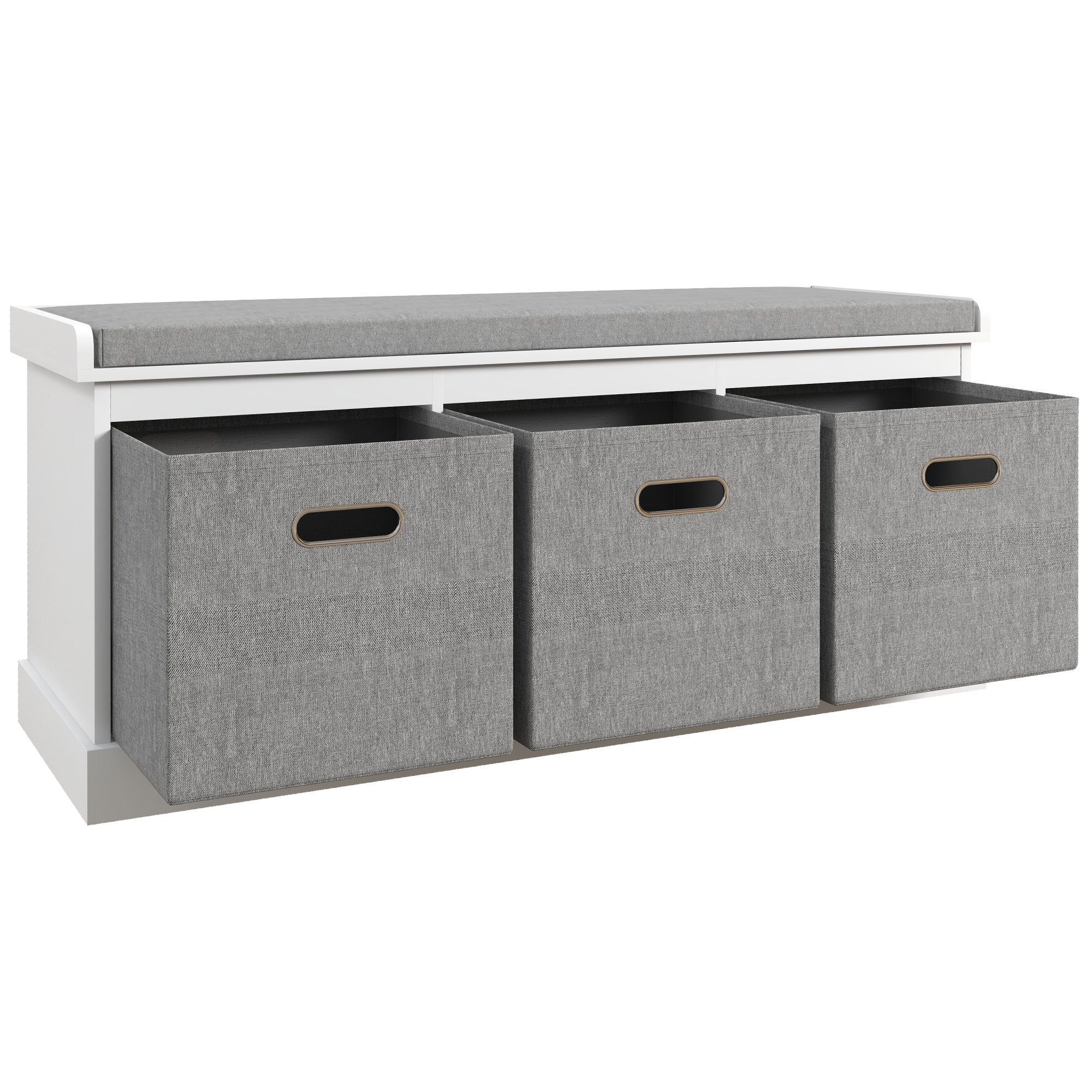 HOMCOM Three-Drawer Shoe Storage Bench, with Padded Top Seat - White 