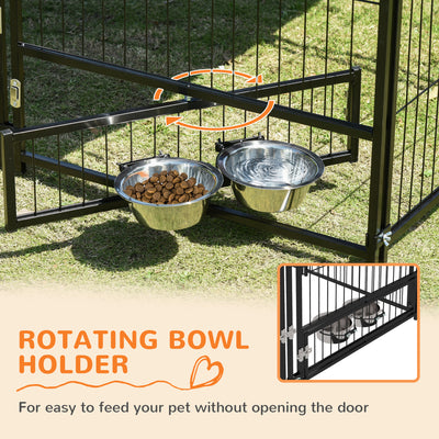 PawHut Outdoor Dog Kennel Puppy Play Pen with Canopy Garden Playpen Fence Crate Enclosure Cage Rotating Bowl 141 x 141 x 151 cm 