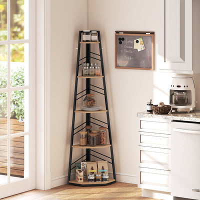 HOMCOM Corner Bookcase, 5-Tier Floor Standing Bookshelf, Shelving Unit for Living Room, Study, Bedroom, Natural Wood Finish 