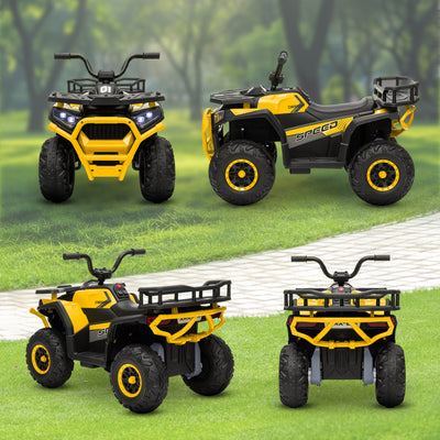 AIYAPLAY 12V Kids Electric Ride on ATV, Battery Powered Quad Bike w/ Spring Suspension, Forward Backward, Storage Basket - Yellow 