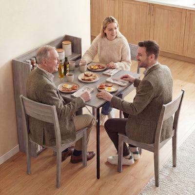 HOMCOM Kitchen Table, Folding Dining Table, with 4-Tier Shelves, Modern Drop-Leaf Table, Grey Wood Effect 
