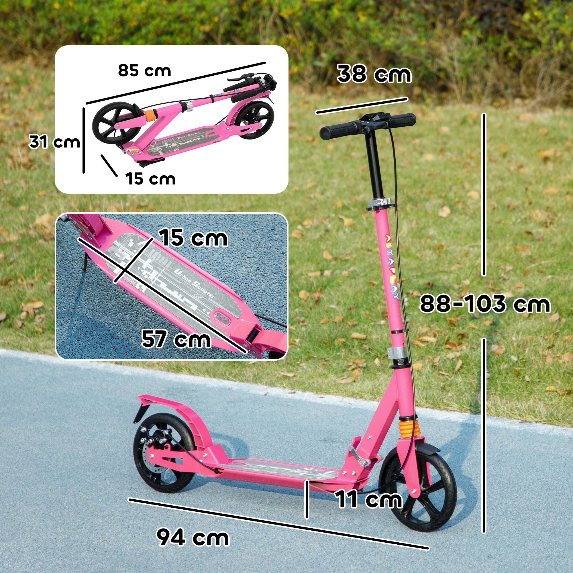 AIYAPLAY Kids Scooter with Four-Level Adjustable Handlebar, Dual Brake System, 200mm Wheels, ABEC-7 Bearings, Pink 