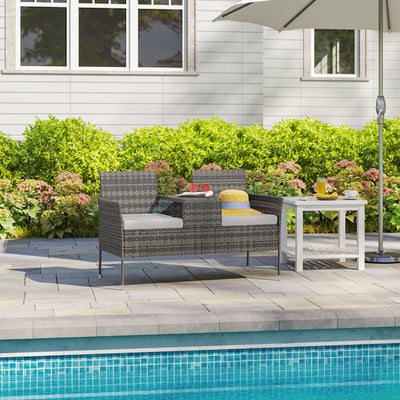 Outsunny Two-Seat Rattan Chair, with Middle Table - Charcoal Grey 