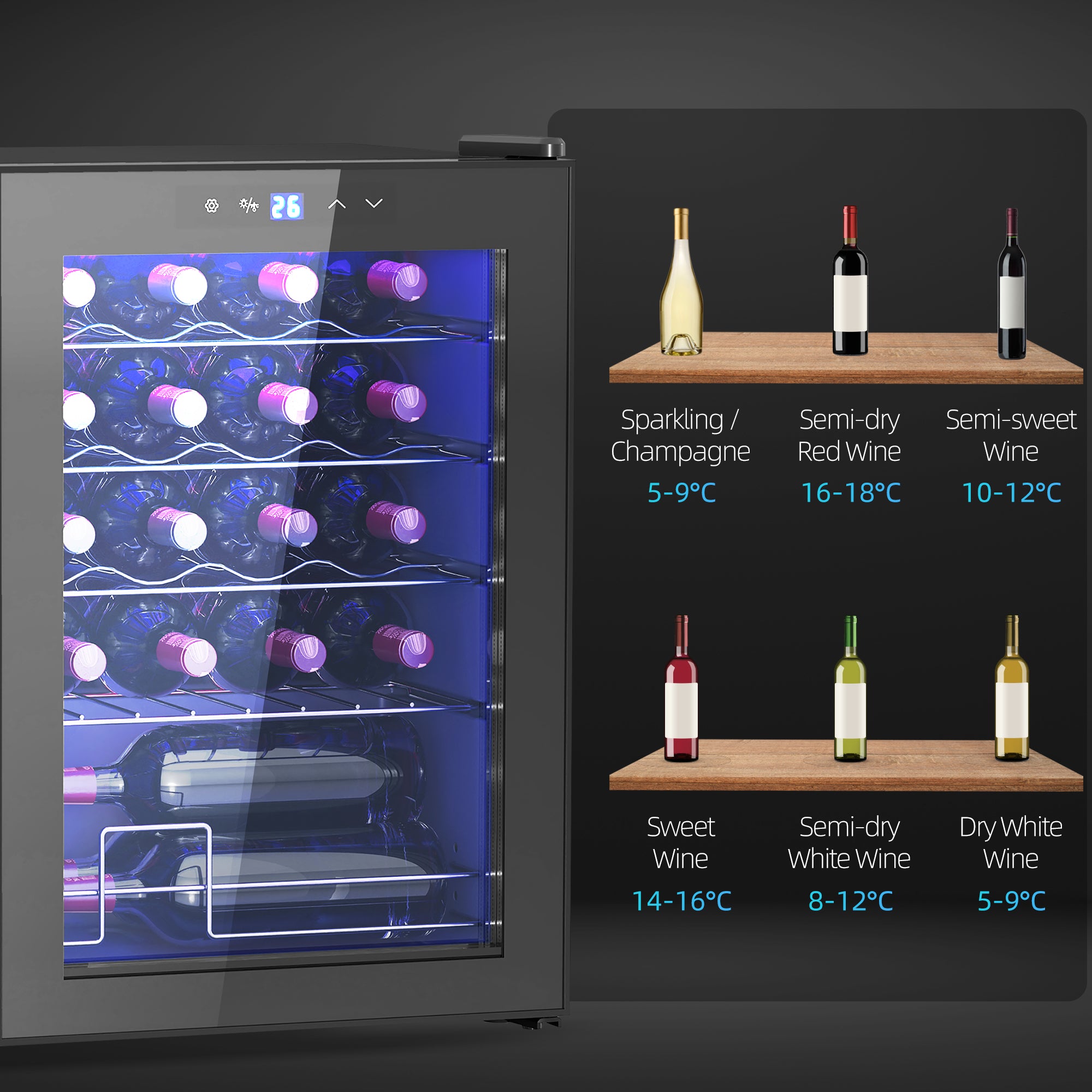 HOMCOM 20 Bottle 5-18\'e2\'84\'83 Countertop Wine Fridge - Black
