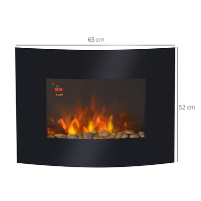 HOMCOM Led Wall Mounted Fireplace Curved Glass Electric Fire Place Fire Place 7 Colour Side Lights Slimline, 900/1800W, 65cm x 52cm 