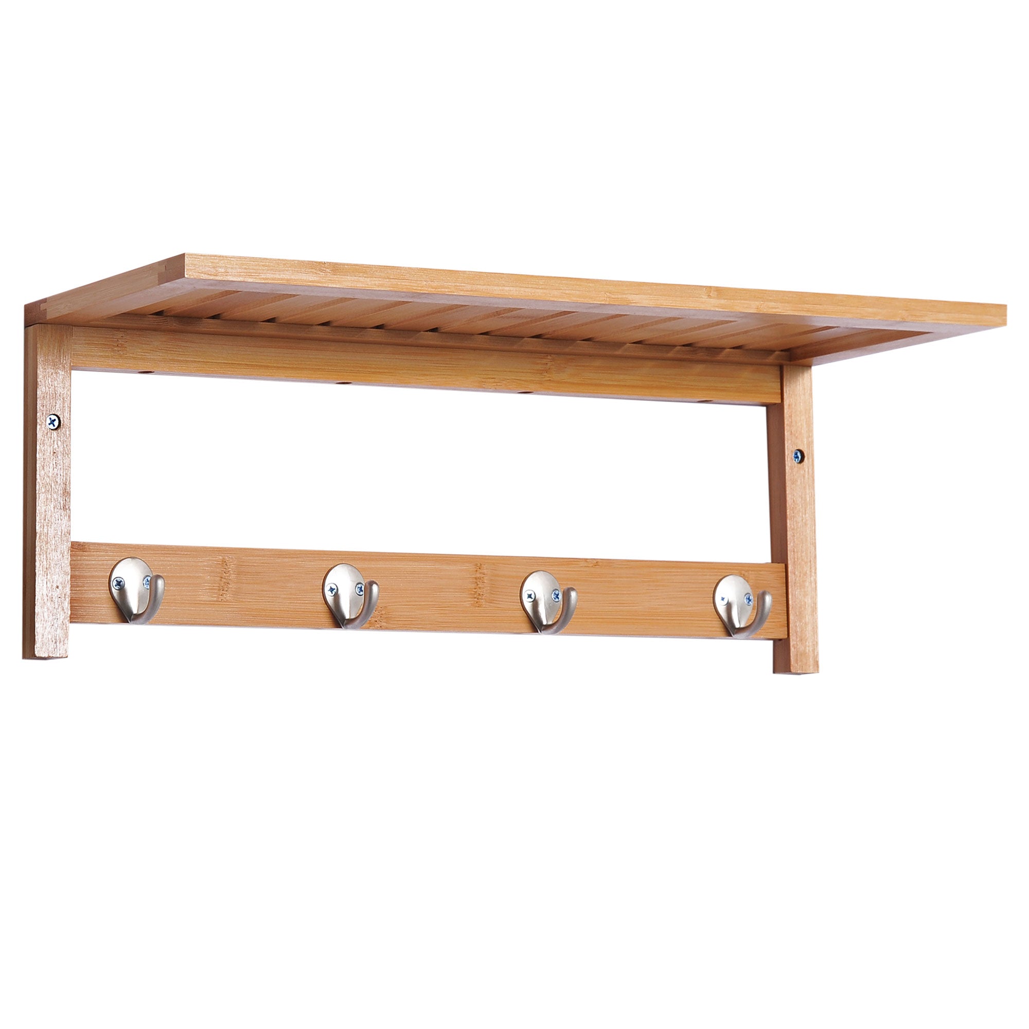 HOMCOM Wall Mounted Coat Clothes Hat Hanger 4 Hooks Rack Stand with Rail & Storage Shelf for Hallway Entryway Bedroom Bathroom 