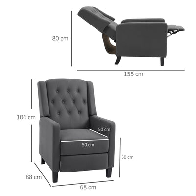 HOMCOM Wingback Recliner Chair for Home Theater, Button Tufted Microfibre Cloth Reclining Armchair with Leg Rest, Deep Grey 